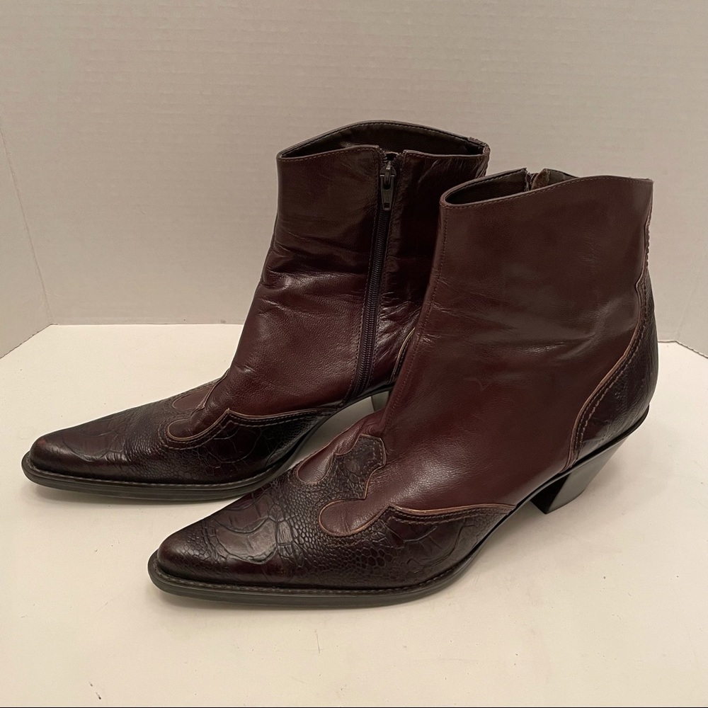 Franco Sarto Womens Ankle westerns cowgirl Booties Brown Leather Zip 9 M